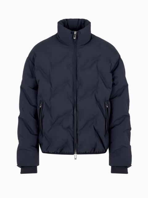 Full-zip nylon down jacket with all-over matelassé-effect micro eagle