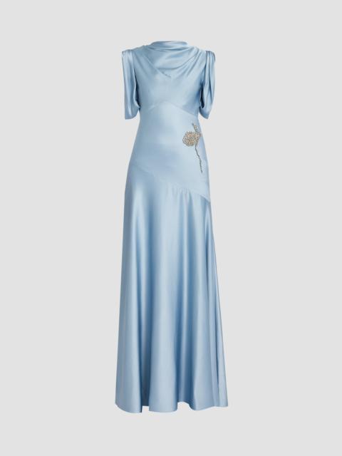 Erdem EMBROIDERED SATIN SLEEVELESS GOWN