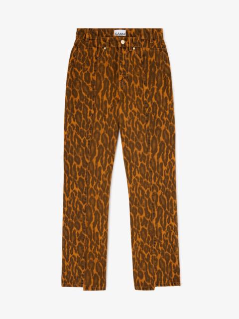 GANNI FOLD JEANS IN LEOPARD DENIM