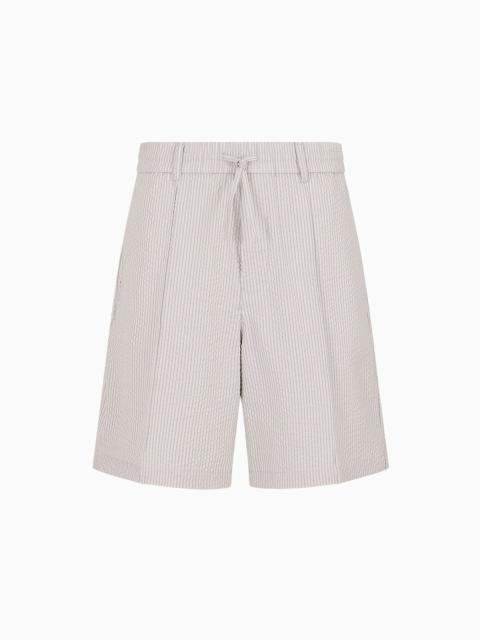 EMPORIO ARMANI Drawstring Bermuda shorts in striped seersucker fabric