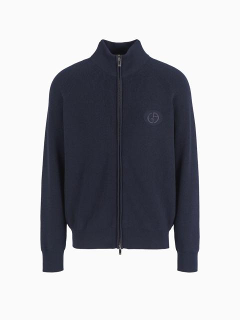 Virgin-wool, zip-up cardigan