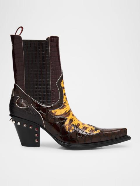 Christian Louboutin Men's Becca Uomo Embossed Leather Western Chelsea Boots