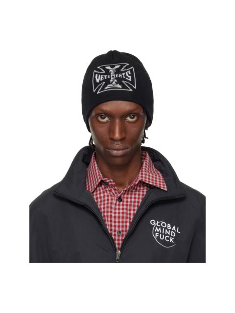 VETEMENTS Black Biker Cross Logo Beanie
