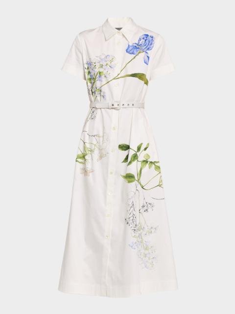 Monique Lhuillier Floral Cotton Short-Sleeve Midi Shirtdress