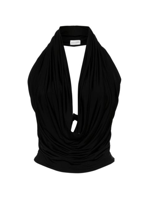 cowl-effect halterneck crop top