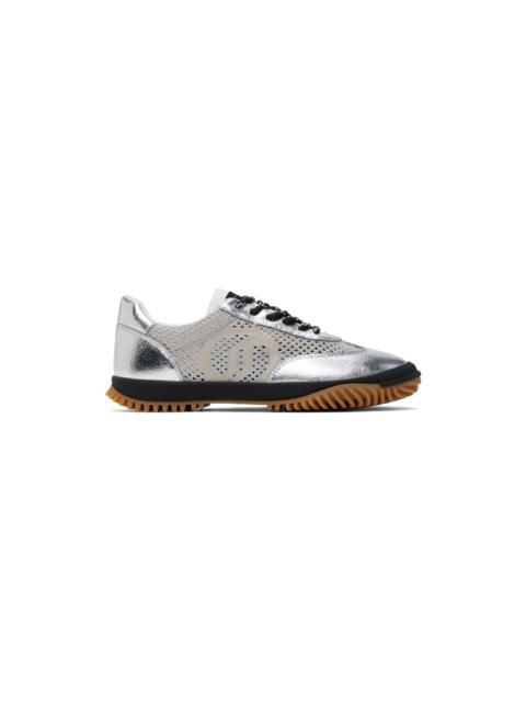 Silver S-Wave Sport Mesh Panelled Sneakers
