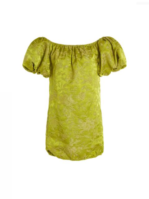 SAINT LAURENT Floral Brocade Mini Dress green