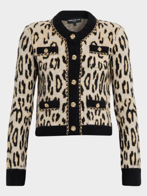 GENERATION LOVE Selma Leopard Chain-Trim Cardigan