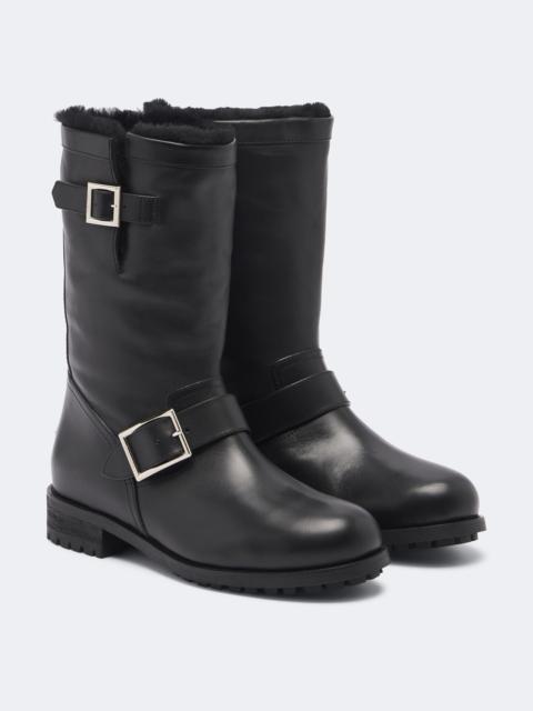JIMMY CHOO Biker shearling-lined leather mid-calf boots