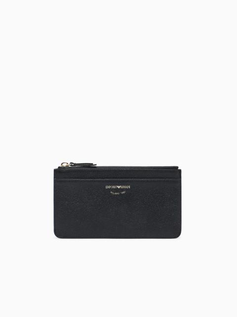 EMPORIO ARMANI DEER-PRINT LEATHER CARD HOLDER WITH ZIP