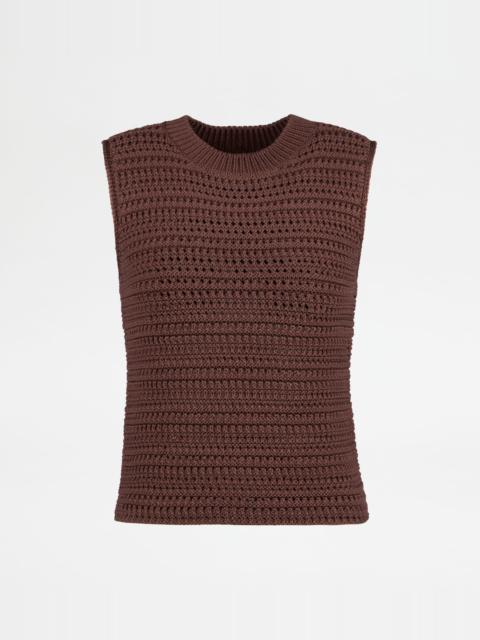 Tod's VEST IN COTTON - BROWN
