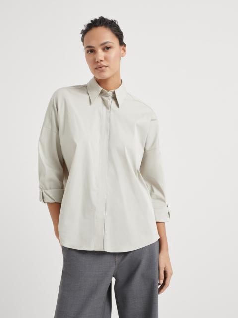 Stretch cotton poplin shirt with shiny trim