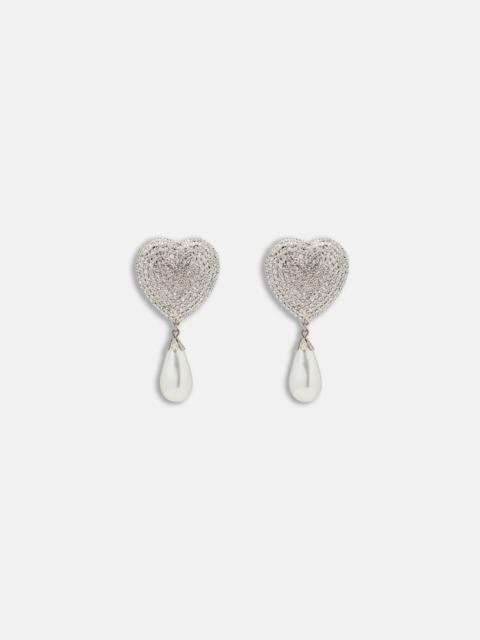 Alessandra Rich HEART CRYSTAL EARRINGS WITH PENDANT PEARL