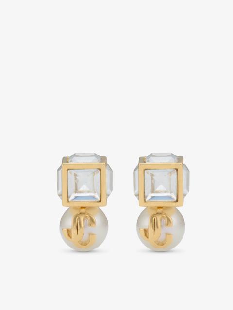 JIMMY CHOO JC Pearl Cube Studs
Gold Metal Earrings with Pearl and Crystal Cube