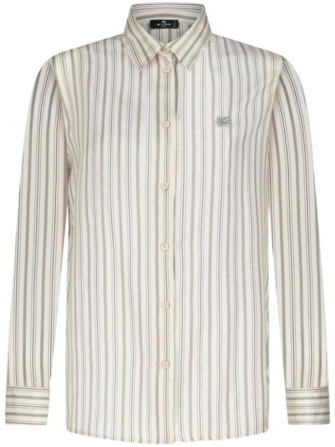 Pegaso-embroidered striped silk shirt