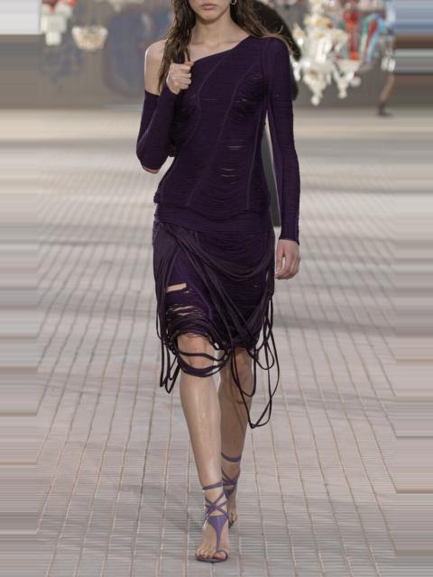 THE ATTICO Fringed Knit Knee-Length Skirt purple