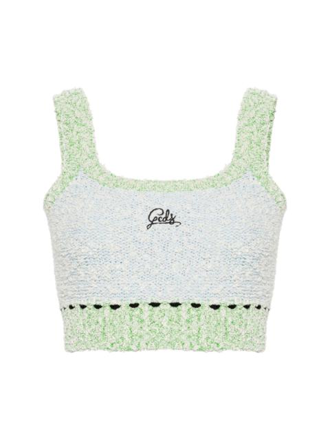 logo-embroidered bouclÃ© cropped top
