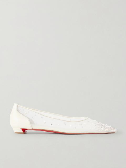 Christian Louboutin Miss Z Degrastrassina Leather-trimmed Embellished Mesh Point-toe Flats