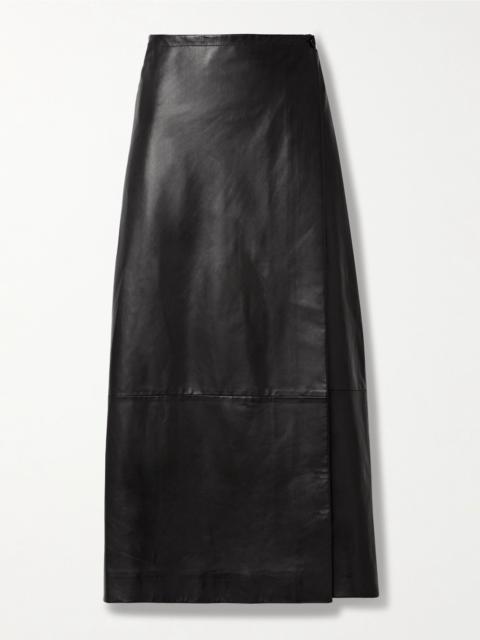 KHAITE Quinn wrap-effect leather maxi skirt Black