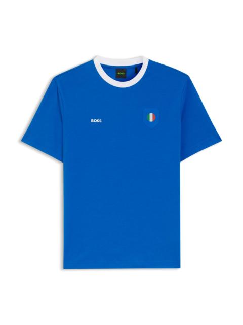 BOSS STRETCH-COTTON T-SHIRT WITH COUNTRY FLAG AND LOGO