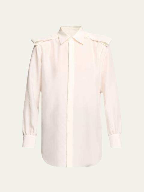 Button-Front Shirt with Belted Shoulders