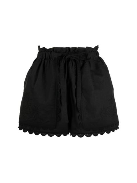 scallop-edge embroidered mini shorts