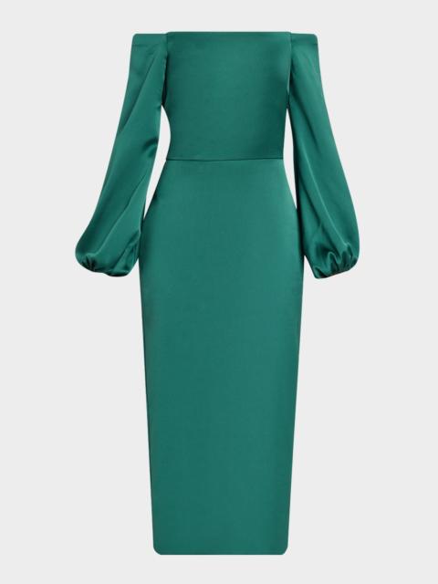 RAMY BROOK Shiyan Off-Shoulder Stretch Satin Midi Dress