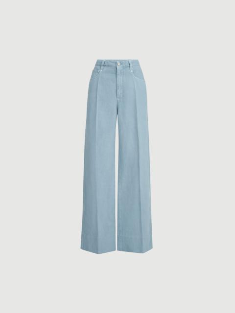 Brunello Cucinelli Garment-dyed cotton and linen cover loose trousers with monili
