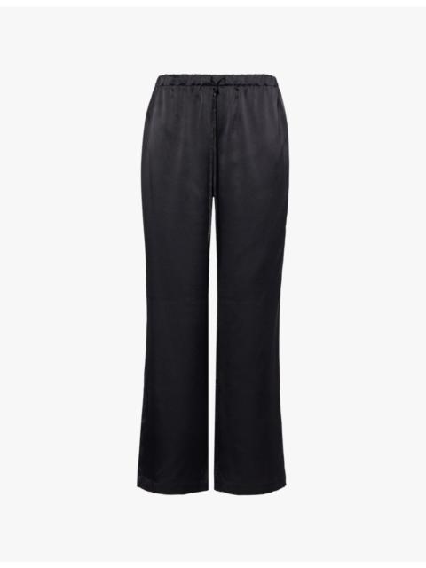 Reformation Olina drawstring relaxed-fit straight-leg silk-satin trousers