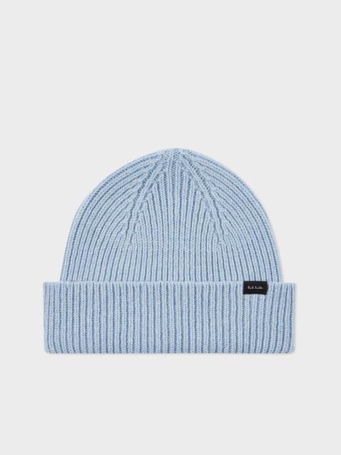Paul Smith Light Blue Cashmere-Blend Ribbed Beanie Hat