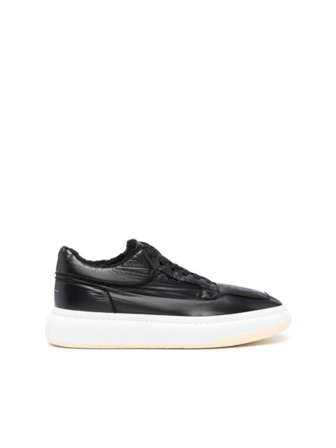 shearling-lining patent leather sneakers