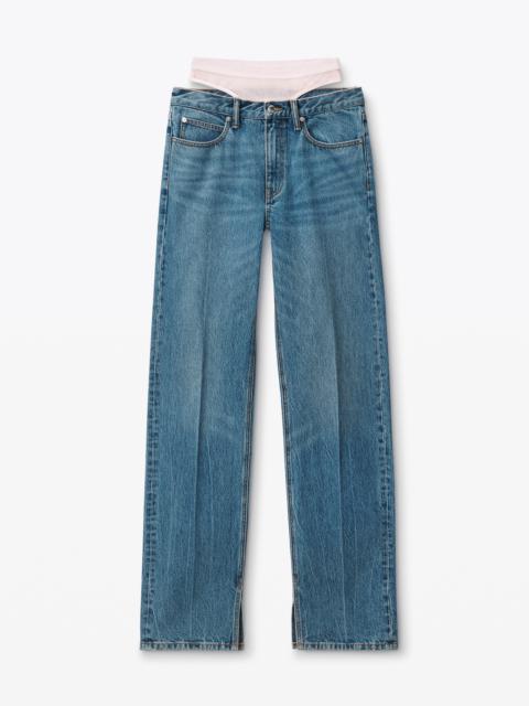 pre-styled straight-leg slit-hem jeans in cotton