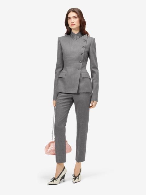 Alexander McQueen Women's Wool Pinstripe Cross Lapel Jacket in Grey