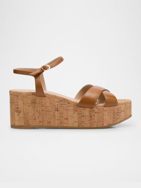 Stuart Weitzman Dayna Leather Crisscross Wedge Sandals