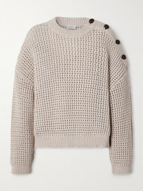 Brunello Cucinelli Open-knit cotton-blend sweater Beige