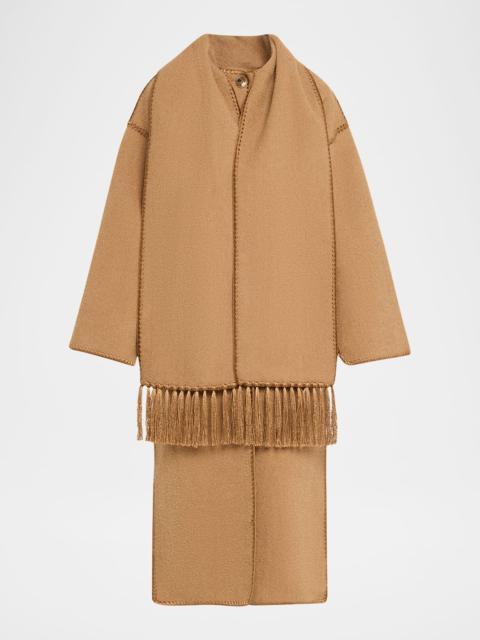 TOTEME Fringe Embroidered Scarf Wool Coat