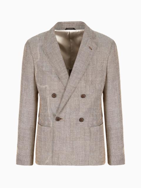 GIORGIO ARMANI Upton Line double-breasted jacket in wool, silk, linen and cashmere chequerboard jacquard