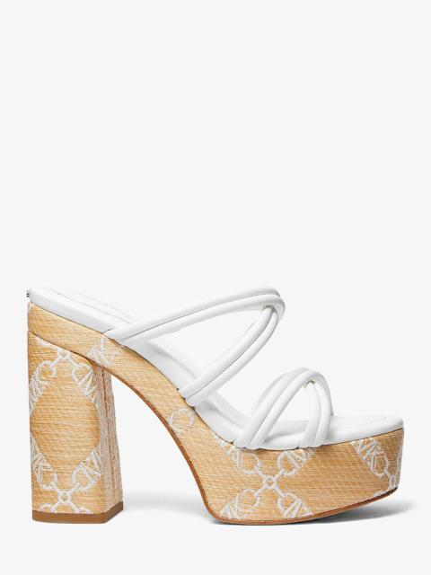 MICHAEL KORS Corrine Empire Logo Jacquard Straw Platform Sandal