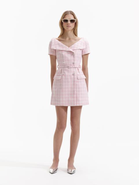 self-portrait Pink Boucle Off Shoulder Mini Dress