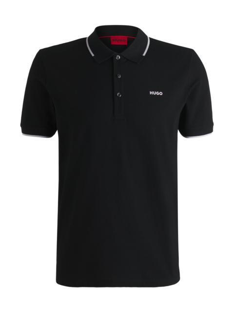 HUGO STRETCH-COTTON SLIM-FIT POLO SHIRT WITH PRINTED LOGO