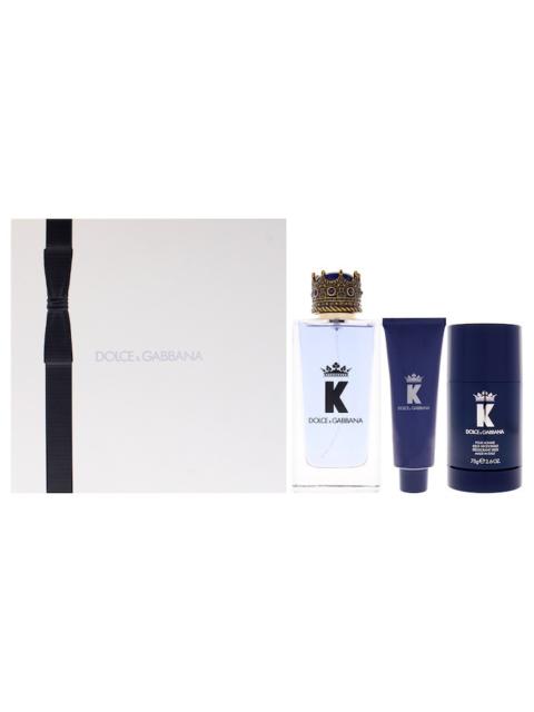 Dolce & Gabbana K by Dolce and Gabbana for Men 3 Pc Gift Set 3.3oz EDT Spray, 1.69oz Shower Gel, 2.6oz Deodorant Sti