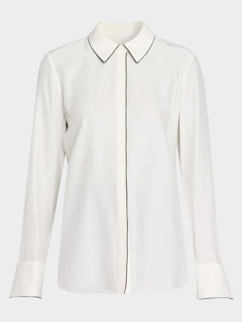 Lafayette 148 New York Scottie Contrast-Piped Silk Blouse