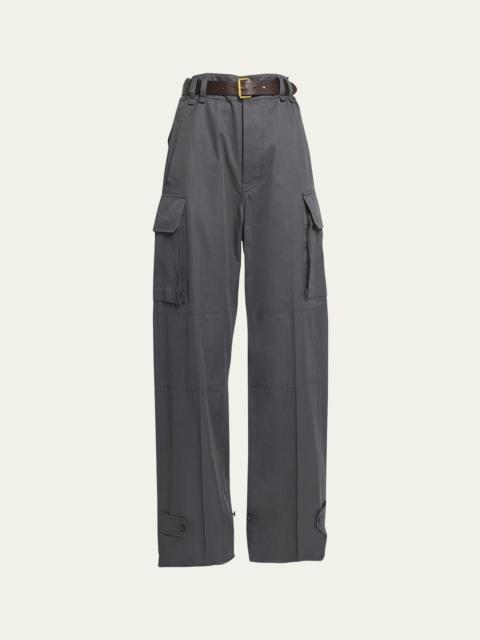 SAINT LAURENT Wide-Leg Cargo Pants with Leather Belt