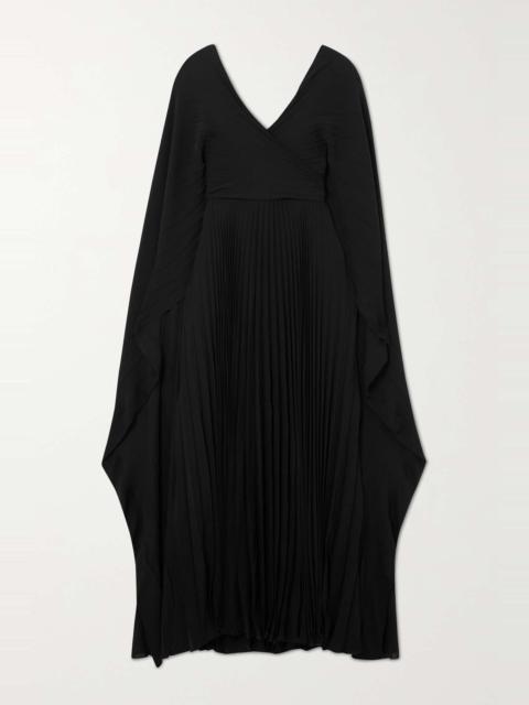Valentino Cape-effect pleated silk maxi dress
