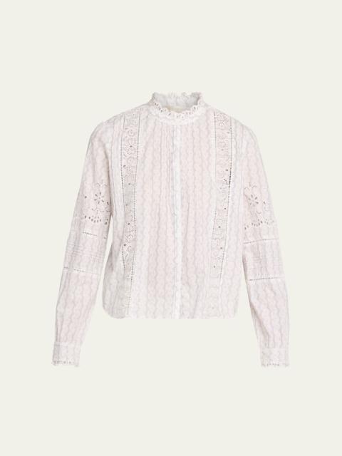 LoveShackFancy Lal Embroidered Button-Front Top