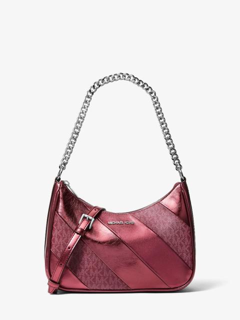 MICHAEL KORS Jet Set Travel Metallic and Signature Logo Convertible Pochette
