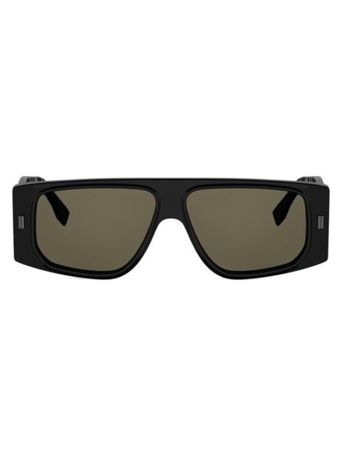 FENDI Men's 56MM Logo Square Sunglasses - Shiny Black Green