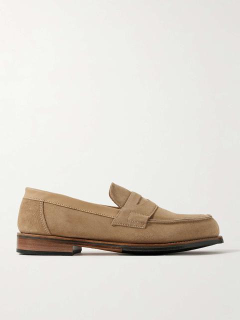 Grenson Epsom Leather-Trimmed Suede Penny Loafers