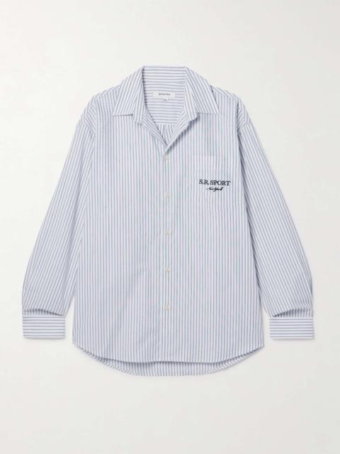 + adidas Originals embroidered striped cotton-poplin shirt Light blue