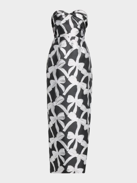 MILLY Donna Strapless Bow Jacquard Column Maxi Dress